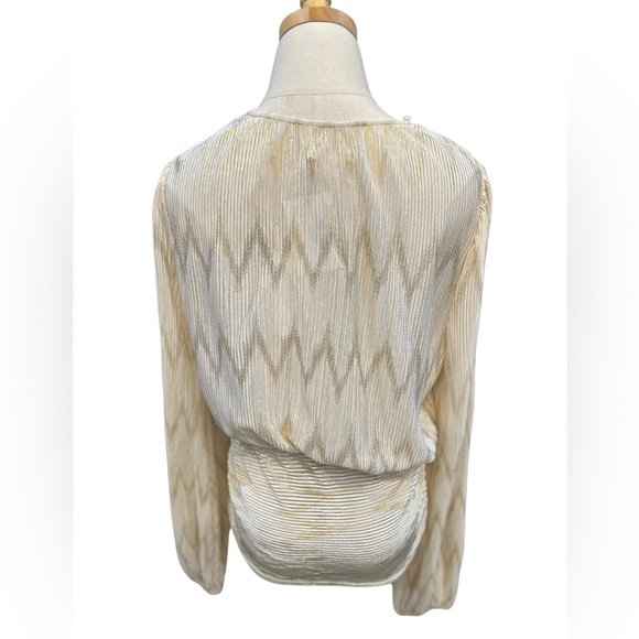 Cream and Gold Metallic stripe Top with Rushing Waist - Picture 2 of 3